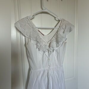 White Ruffle V-Neck Cotton Dress Vintage Crochet Romantic CottageCore